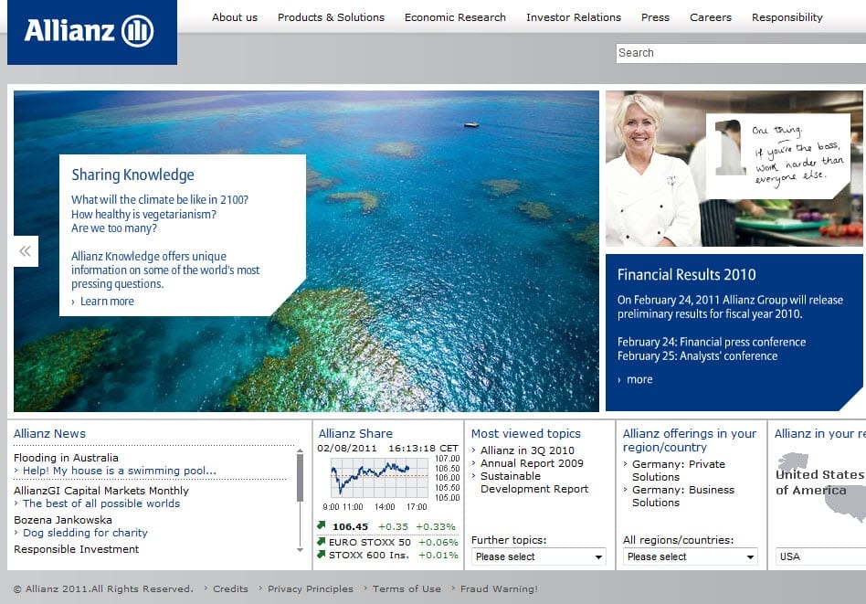 Snap Shot of Allianz Website