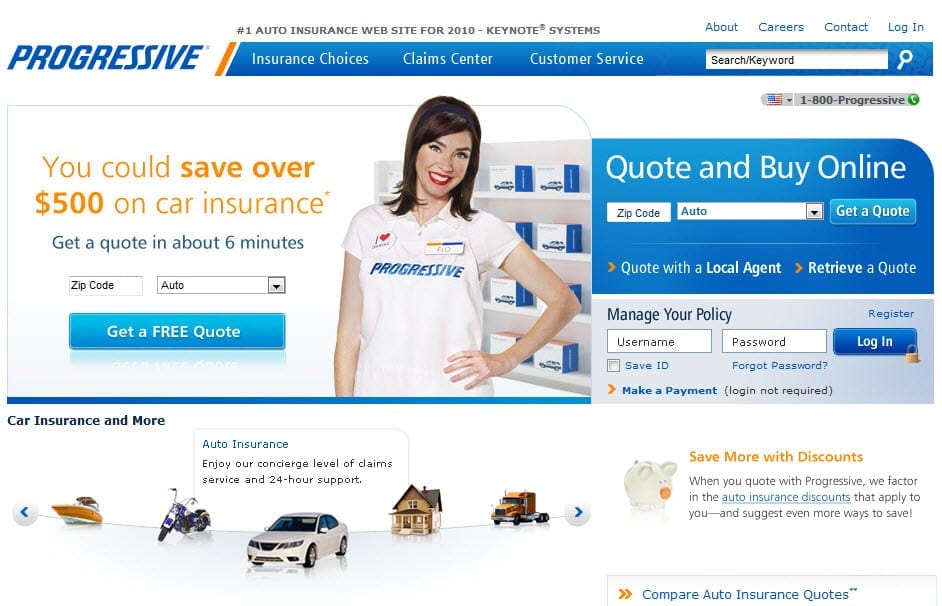 Snap Shot of Progressive Insurance Website